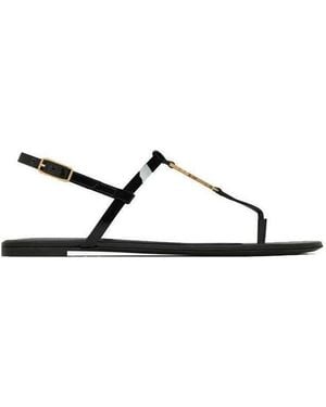 Saint Laurent Cassandra Logo Plaque Sandals - Brown