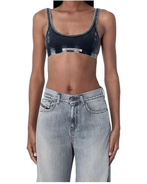 DIESEL Logo Detailed Denim-Effect Top - Blue