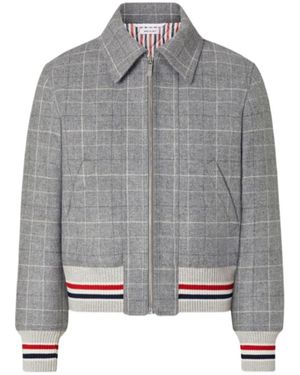 Thom Browne Windowpane Houndstooth Zipped Tweed Jacket - Grey