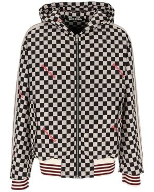 Palm Angels Check Printed Hooded Jacket - Black