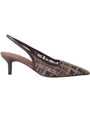 Brunello Cucinelli Precious Check Embroidery City Heels - Brown