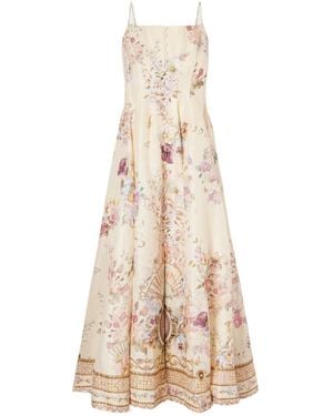 CAMILLA Embellished Printed Linen And Silk-Blend Midi Dress - Natural