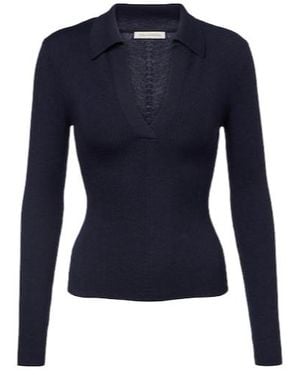 Emilia Wickstead Austin Ribbed-Knit Wool Polo Jumper - Blue