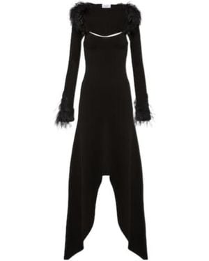 The Attico Feather-Trimmed Jersey Midi Dress - Black