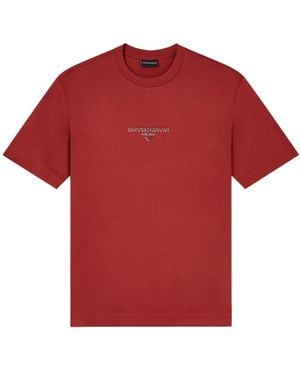 Emporio Armani Lyocell Blend Jersey T-Shirt With 3D-Effect Logo - Red