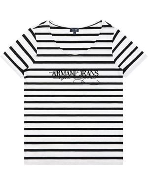 Armani Jeans Striped Printed T-Shirt - White