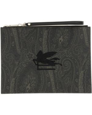 Etro Paisley Jacquard Zipped Clutch Bag - Black