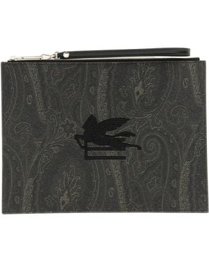 Etro Paisley Jacquard Zipped Clutch Bag - Black