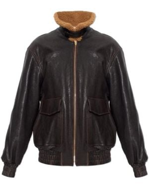 Valentino Shearling Collar Bomber Jacket - Black