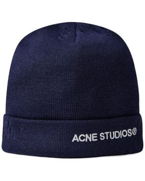 Acne Studios Logo Knitted Hat - Blue
