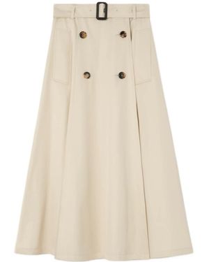 Burberry Gabardine Trench Midi Skirt - Natural