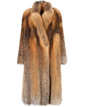 Blancha Long-Sleeved Fur Coat - Brown
