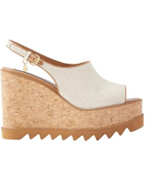 Stella McCartney Canvas Slingback Platform Wedge Sandals - Natural