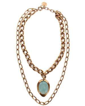 Ermanno Scervino Necklace With Double Chain And Semi-Precious Light Hard Stone - Metallic