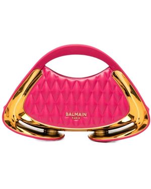 Balmain Quilted Metallic-Trim Clutch Bag - Pink