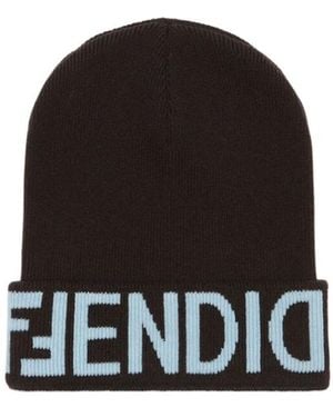 Fendi Logo Intarsia Knitted Beanie - Black