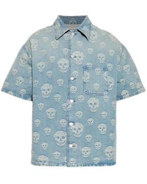 McQueen Skull Jacquard Denim Shirt - Blue