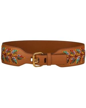 Etro Leaf Embroidered Buckle Belt - Brown