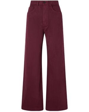 The Elder Statesman Herringbone Cotton Wide-Leg Casual Trousers - Red