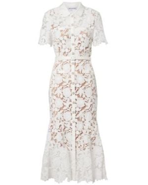 Self-Portrait Belted Lace Shirt Dress - White