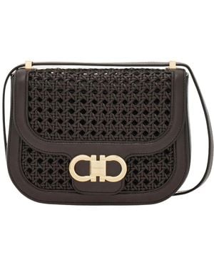 Ferragamo Double Gancini North-South Crossbody Bag (Xs) - Black