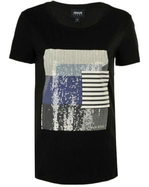 Armani Jeans Pattern Printed Round Collar Short-Sleeved T-Shirt - Black