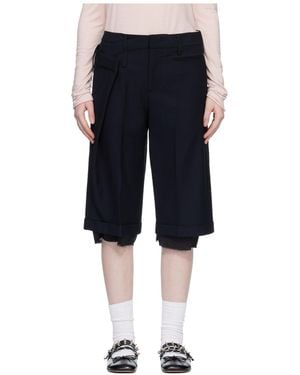 OPEN YY Wrap Over Layered Bermuda Shorts - Blue