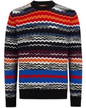 Missoni Zigzag-Woven Crewneck Knitted Jumper - Blue