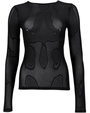 Jean Paul Gaultier Sheer Patterned Long-Sleeve Top - Black