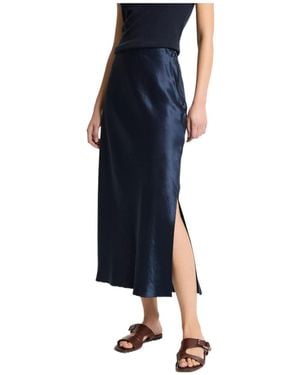 Vince Satin Side-Slit Slip Skirt - Blue