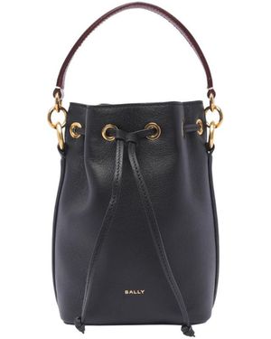 Bally Logo Printed Drawstring Bucket Bag - Black