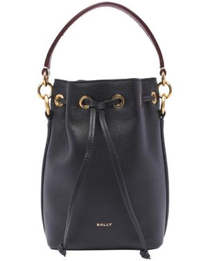 Bally Logo Printed Drawstring Bucket Bag - Black