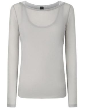 Pinko Boat-Neck Long-Sleeved Gauze T-Shirt - Gray