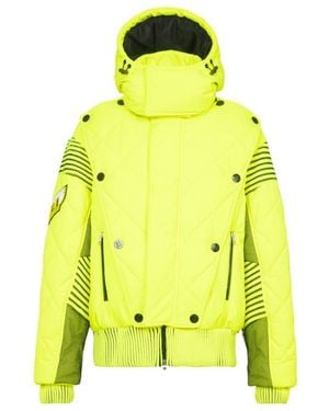 Balmain Hooded Neon Quilted Jacket - Yellow