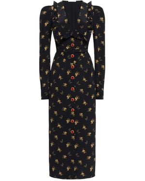 Alessandra Rich Floral-Print Silk Midi Dress With V-Neckline - Black