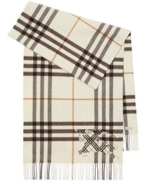 Burberry Wide Cross Stitch Ekd Check Scarf - White