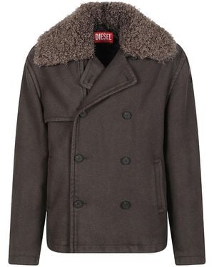 DIESEL W-Jake-Qmch Double Breasted Shearling Coat - Gray
