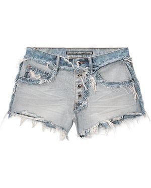 Alexander Wang Mid-Rise Inverted Denim Shorts With Embossed Logo - Blue