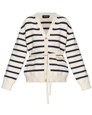 DSquared² Tie-Waisted Striped Knit Cardigan - White