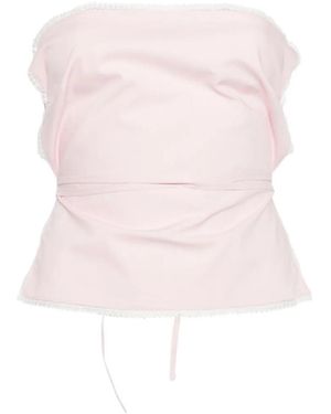 MSGM Lace-Trim Tie-Fastening Top - Pink