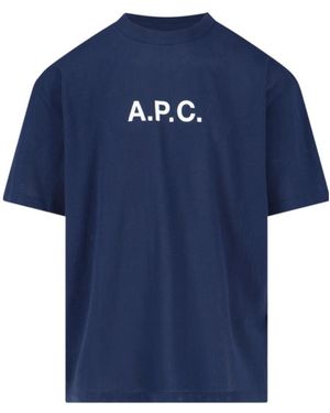 A.P.C. Logo Printed Crewneck T-Shirt - Blue