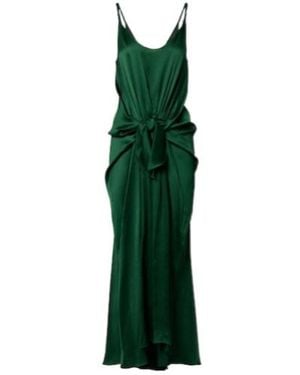 JW Anderson Gathered Silk Satin Midi Dress - Green