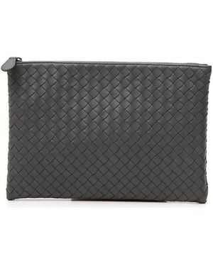 Bottega Veneta Woven Zipper Clutch - Grey