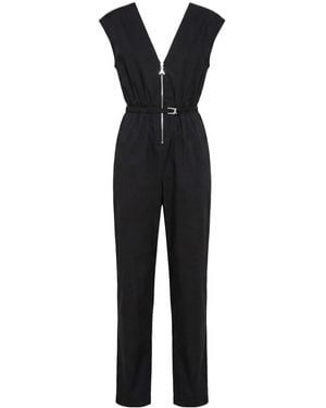 Patrizia Pepe Zip-Front Belted Jumpsuit - Black