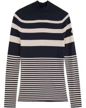 Moncler Striped-Intarsia Ribbed Wool Top - Blue