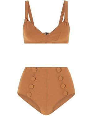 Lisa Marie Fernandez Magdalena Button-Embellished Bikini - Brown