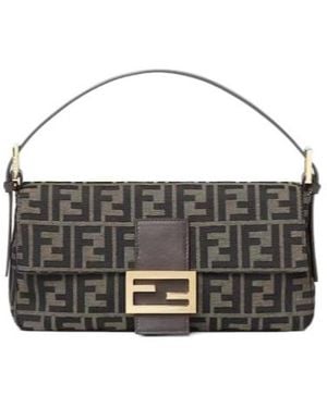 Fendi Baguette Ff Jacquard Shoulder Bag - Black