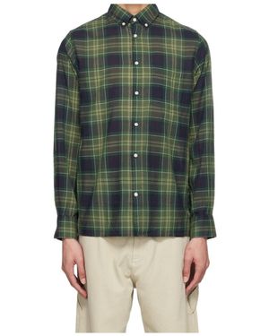 Officine Generale Check Print Shirt - Green