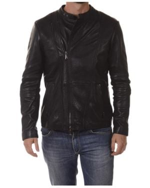Armani Jeans Long-Sleeved Leather Jacket - Black