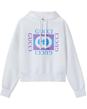 Gucci Logo Printed Drawstring Hoodie - White